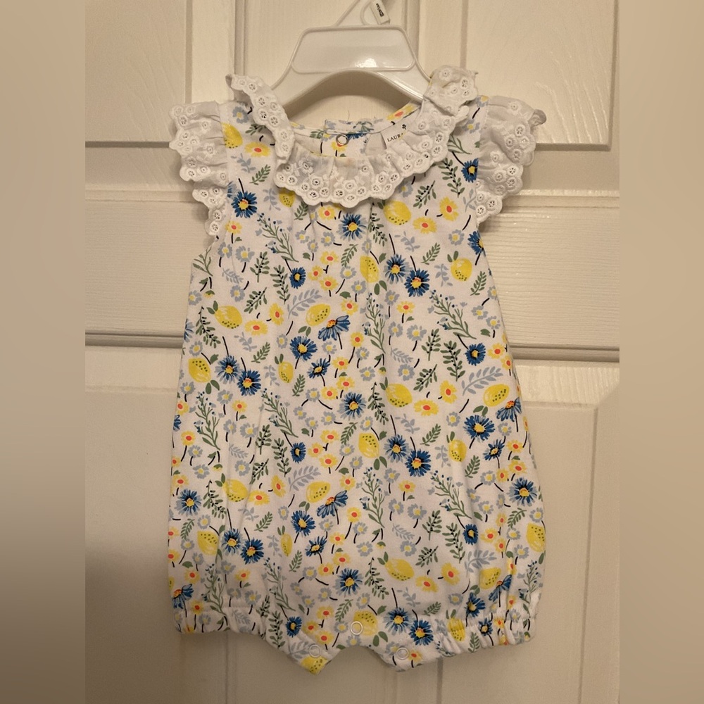 Laura Ashley Baby Romper with Floral Accents New Without Tag